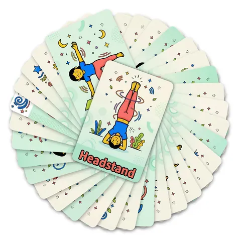 Cartoon Abstract Yoga Poses Flashcards Minimalist Modern Educational Learning Flash Cards Art Paper Color Printed Cards For Kids Family Interactive Exercise Teaching Material
