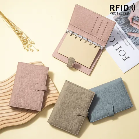 Topnerf Rundleer A7 Mini Losbladig Notitieboek RFID-Bescherming Paspoorthouder Portemonnee Organizer Reisdagboek Voor Heren Dames