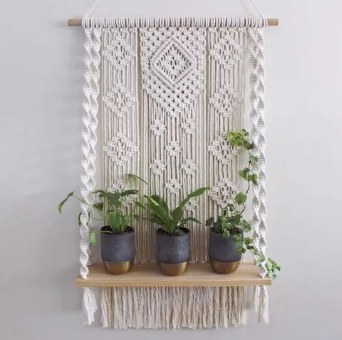 Tapiz Tejido Bohemio Colgante de Pared Con Estante de Madera Tapiz de Algodón Hecho a Mano Para Dormitorio Sala de Estar Decoración Del Hogar