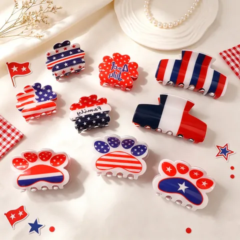 Patriotic USA Flag Hair Claw Clip Independence Day Star Stripe Hair Accessory For Women July 4th Festive PVC Hairpin