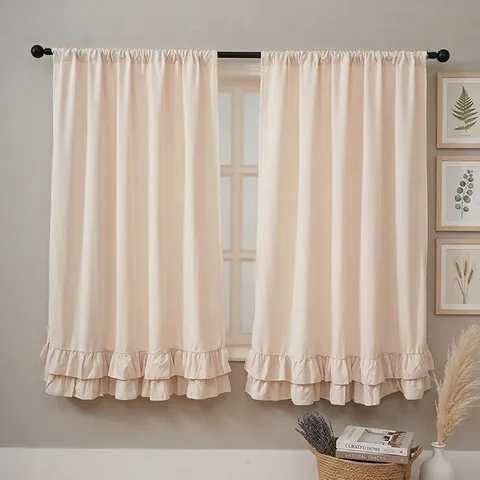 Effen Kleur Polyester Chenille Kort Cafe Gordijn Met Dubbellaagse Ruffle Voor Slaapkamer Woonkamer Klein Venster Valance Gordijn Decor
