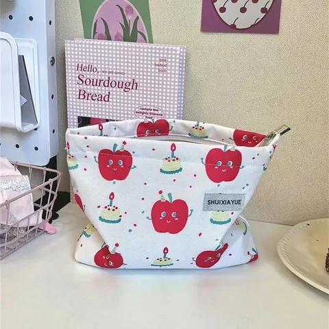 Retro Literary Elegant Portable Toiletry Bag Cotton Botanical Floral Embroidery Cosmetic Organizer Handbag
