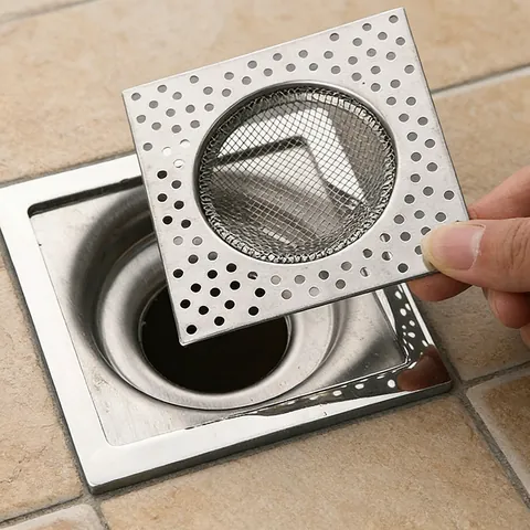 Stainless Steel Square Floor Drain Cover Hair Catcher Mesh Bathroom Sewer Filter