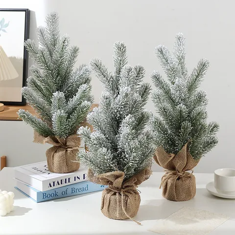 Arbre de Noël de Bureau Floqué avec Aiguilles de Pin Petit Arbre à Fruits Rouges Décoration de Maison de Vacances Ornement de Fête