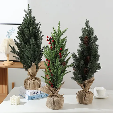 Arbre de Noël de Bureau Floqué avec Aiguilles de Pin Petit Arbre à Fruits Rouges Décoration de Maison de Vacances Ornement de Fête
