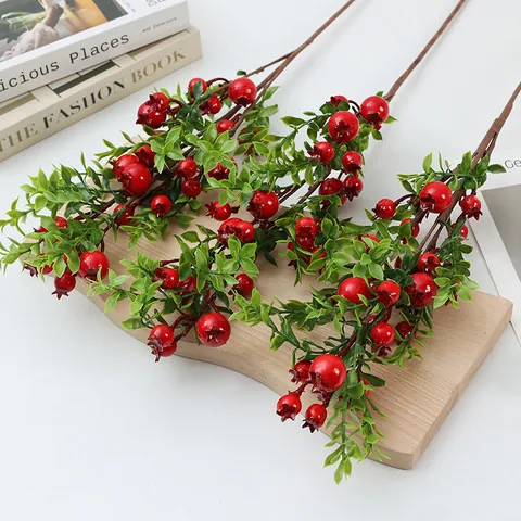 Branche de Grenadier Artificielle Fausse Tige de Baie Fleur Séchée Décoration d'Intérieur Ornement de Table de Fête Décoration de Plante