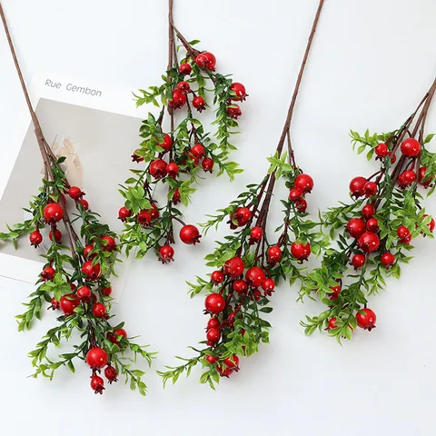 Branche de Grenadier Artificielle Fausse Tige de Baie Fleur Séchée Décoration d'Intérieur Ornement de Table de Fête Décoration de Plante