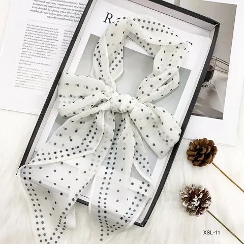 Women Fashion Lightweight Chiffon Scarf Long Polka Dot Print Neck Scarf Elegant Daily Neckwear Accessories