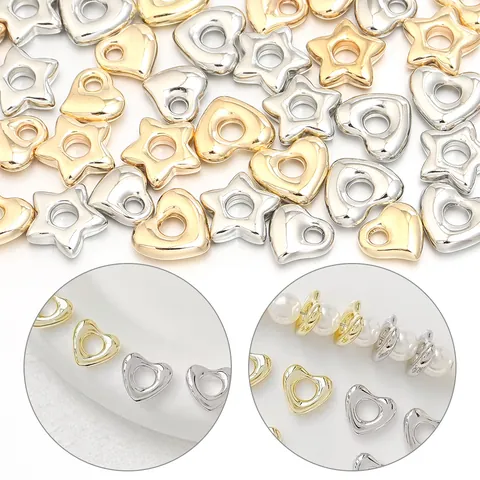 Cuentas Sueltas de Plástico Galvanizado Estrella Corazón Gota de Agua Cuentas Espaciadoras de Agujero Grande para DIY Collar Pulsera Accesorios de Joyería