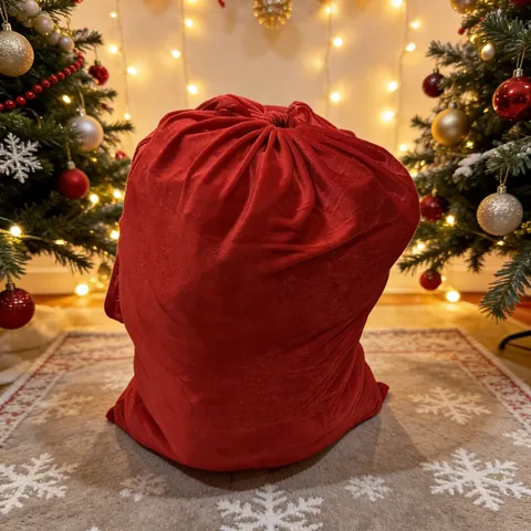Große Rote Samt Weihnachtsgeschenktüte Frohe Weihnachten Bestickt Kordelzug Geschenkbeutel Feiertag Party Deko