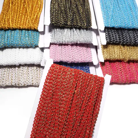 Metallic S-Shape Wave Trim Ribbon Double Color Gold Silver Thread Woven Lace For Garment Bag Home Decor Curtain Tablecloth