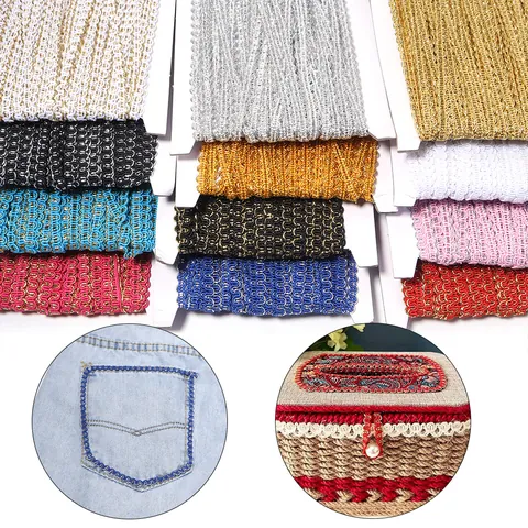 Metallic S-Shape Wave Trim Ribbon Double Color Gold Silver Thread Woven Lace For Garment Bag Home Decor Curtain Tablecloth