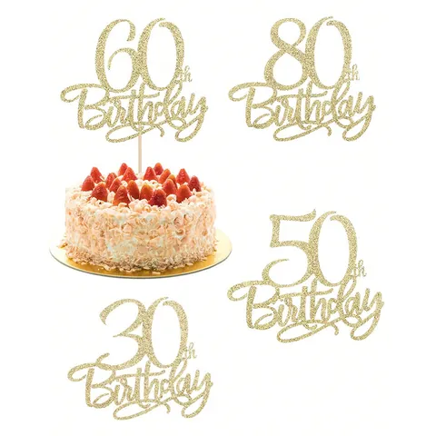 Cake Topper Γενεθλίων από Χαρτί με Γκλίτερ Χρυσή Σημαία Τούρκας Διακόσμηση για Προμήθειες Γιορτής Επετείου