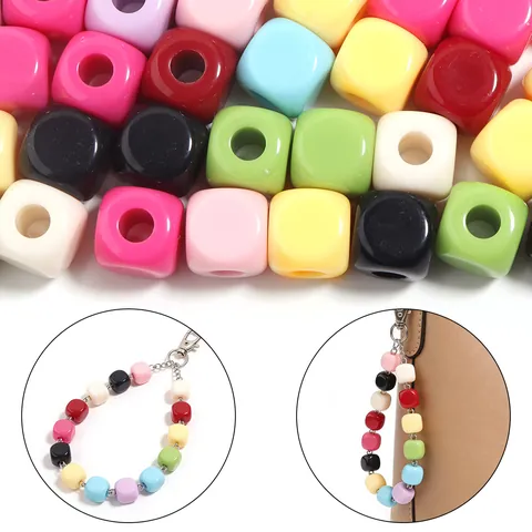 Cuentas Cuadradas de Acrílico Color Sólido Agujero Grande Cuentas Espaciadoras Para DIY Pulsera Collar Fabricación Joyas Materiales Artesanales