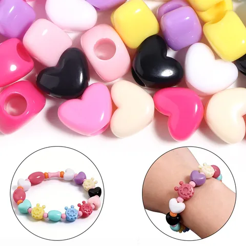 Perles en Acrylique Colorées à Grand Trou Formes de Cœur Fleur Étoile Perles en Vrac Nacrées pour Bracelet DIY Chaîne de Téléphone Accessoires de Bijoux