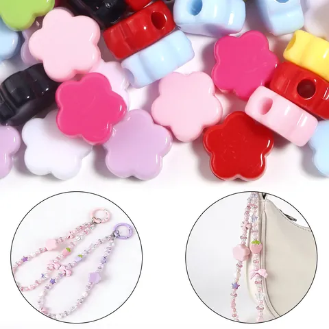 Perles en Acrylique Colorées à Grand Trou Formes de Cœur Fleur Étoile Perles en Vrac Nacrées pour Bracelet DIY Chaîne de Téléphone Accessoires de Bijoux