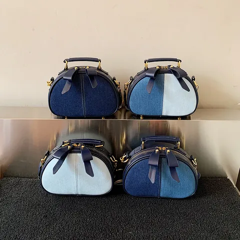 Nischen Design Patchwork Denim Schultertasche Casual Schleife Umhängetasche Kleine Quadratische Tasche Pendeln Handtasche Für Damen