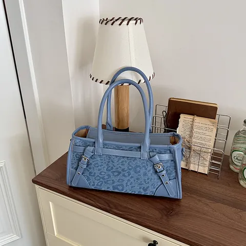Γυναικεία Τσάντα Ώμου Denim με Leopard Print Casual Handbag Μόδα PU Δέρμα Patchwork Crossbody Τσάντα