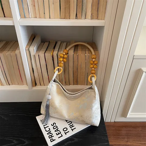 New Chinese Style Guofeng Canvas Shoulder Underarm Bag Women Large Capacity Commuter Handbag Jacquard Floral Bag