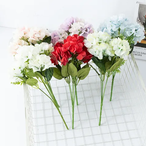 Ramo de Hortensias Artificiales Tela de Seda Estilo Europeo Pintura al Óleo Boda Fiesta Decoración Floral