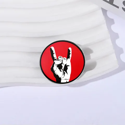 Rock On Hand Gesture Zinc Alloy Enamel Pin Round Geometric Scenery Brooch Badge For Clothing Accessories Unisex