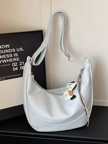 Sac Dumpling Décontracté en Cuir PU pour Femmes Sac Bandoulière Sous les Aisselles Sac Hobo Polyve avec Petit Pendentif