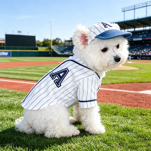 Pet Dog Baseball Jersey And Cap Set Striped Puppy Clothes Small Dog Shirt