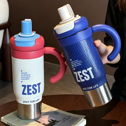 Large Capacity Stainless Steel Vacuum Insulated Tumbler With Straw Lid And Handle Portable Travel Water Bottle
