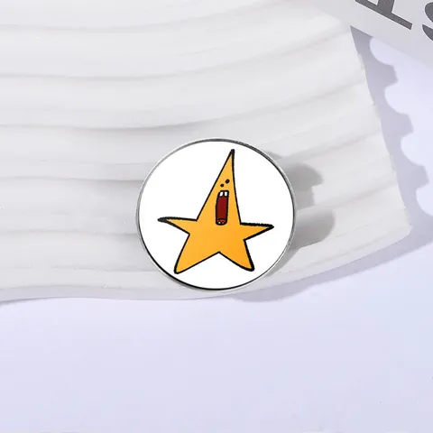 Broche de Aleación de Cinc de Estrella Gritando Divertido Insignias Metálicas Geométricas Redondas Dibujos Animados Alfiler de Solapa de Esmalte Para Ropa Bolsos Regalo