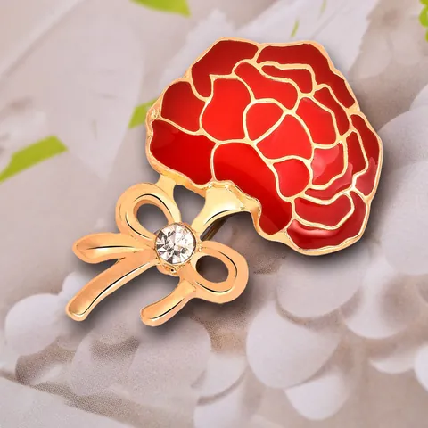 Mothers Day Carnation Brooch Alloy Drip Oil Rhinestone Bow Brooch Fashion Apparel Jewelry Pin Women Gift