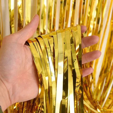 Colorful Tinsel Foil Fringe Curtain Metallic Shimmer Background Wall Door Decoration For Wedding Birthday Party Supplies