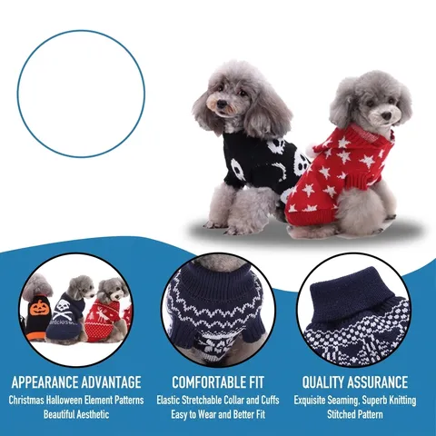 Pet Dog Christmas Sweater Knitted Warm Elk Snowflake Pattern Dog Winter Clothes Soft Pet Apparel For Puppy Teddy Small Medium Dogs