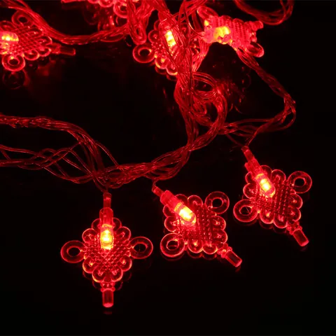 Chinees Nieuwjaar LED Lichtsnoer Plastic Traditionele Lantaarn Chinese Knoop Rode Fairy Lights Voor Buiten Decoratie