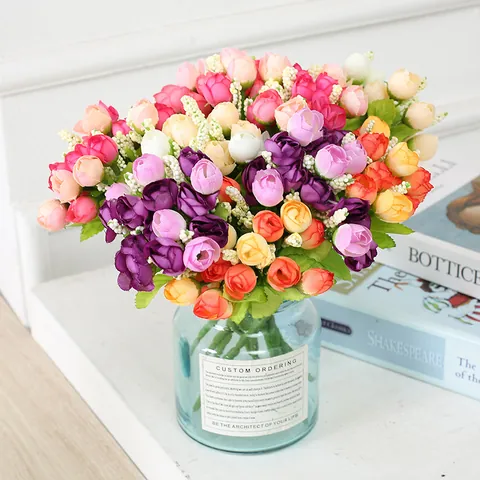 Artificial Rose Flower Bouquet Silk Rose Fake Flowers With Buds For Home Decor Wedding Party Floral Arrangement