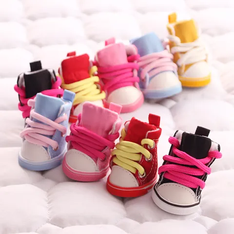 Breathable Small Dog Shoes Non-Slip Canvas Pet Booties Cute Lace-Up Footwear For Puppy Teddy Bichon Daily