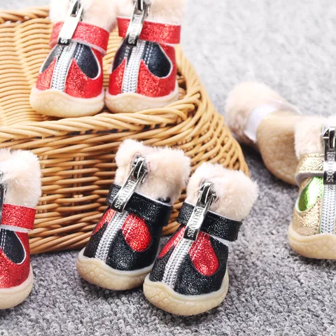 Winter Warm Pet Dog Shoes Fleece Lined Anti Slip Booties Small Dogs Teddy Poodle Puppy Shoes Pet Paw Protector Pet Supplies