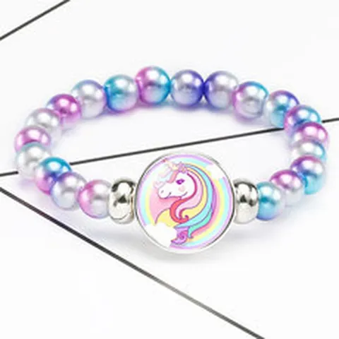 Kids Cute Cartoon Unicorn Alloy Jewelry Set Beaded Bracelets Necklaces Rings Earrings Fashion Gift Set