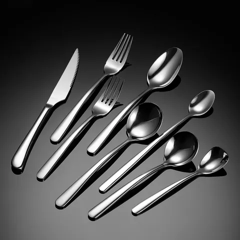 304 Stainless Steel Western Tableware Heavy Dinner Knife Fork Spoon Elegant Mirror Polished Kitchen Dining Cutlery Set