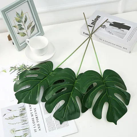 Artificial Monstera Leaf Fake Plant Stem Large Tropical Palm Leaves For Home Wall Decor Nordic Style Greenery