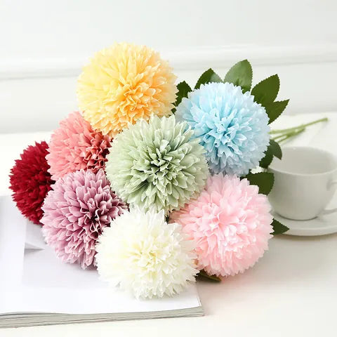 Artificial Ball Chrysanthemum Single Branch Silk Flower Home Decor Living Room Wedding Party Arrangement