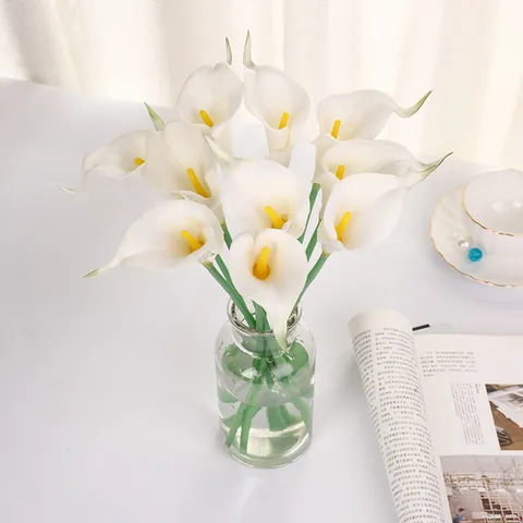 Fleur Artificielle Mini Calla en PU Tige Unique pour Décoration de Maison Bureau Mariage Photographie Extérieure