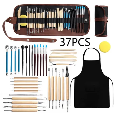 Professionelles Ton Skulpturen Werkzeug Set Schnitzset Mit Schürze Schwamm Holzgriff Töpfer Handwerksbedarf