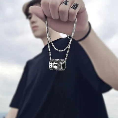 Retro Stainless Steel Mantra Cylinder Pendant Necklace For Men Women Unisex Religious Punk Amulet Antique Silver Chain Jewelry