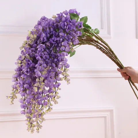 Flor de Seda Artificial Glicina Colgante Vid Tallos Florales Para Fiesta de Boda Decoración de Pared de Casa Vestíbulo de Hotel Arreglo Floral