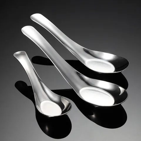 Chinese Style 304 Stainless Steel Flat Bottom Spoon Bow Spoon Thin Soup Spoon Metal Dinnerware Tableware Gift