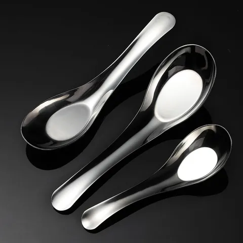 Chinese Style 304 Stainless Steel Flat Bottom Spoon Bow Spoon Thin Soup Spoon Metal Dinnerware Tableware Gift