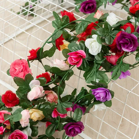 Artificial Silk Rose Flower Vine 45 Heads Hanging Garland Plant For Home Room Wall Decor Wedding Party Floral Art