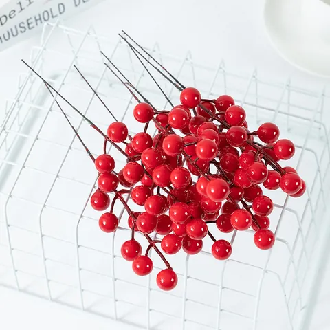 Noël Baies Rouges Artificielles Gel Gousse Mousse Baies Tiges Branches Pour Vacances Maison Arrangement Floral Décoration