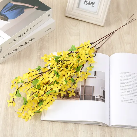 Fleur de Forsythia Artificielle Branche Unique Faux Floral Maison Salon Table Décor Fête de Mariage Décoration