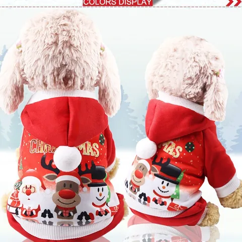 Pet Christmas Fleece Hoodie Four Leg Dog Clothes Cute Elk Santa Claus Winter Warm Apparel For Cats And Small Dogs